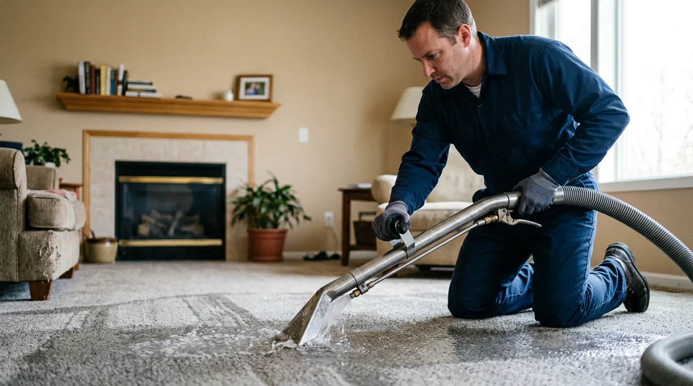 Water damage restoration technician working near Garner, NC